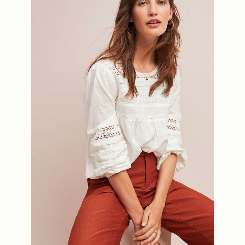 Eri + Ali White Anthropology Blouse - Picture 1 of 5